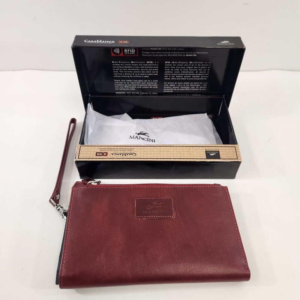 Mancini Casablanca Red Leather Rfid Wallet New W/ Box